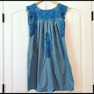 Precious!! Mi Golondrina Gingham Flores Dress Sz S
